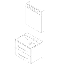 Facchellmann B.Clever - Set di mobili da bagno, 2 pezzi, 60 cm, con mobiletto sottolavello, in marmo pressofuso e armadietto a LED