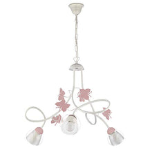 ONLI Lampadario 3 luci cameretta in Metallo Bianco con Farfalle dipinte in Rosa
