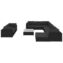 Festnight Set Divani da Giardino in Polyrattan, Set di Mobili da Giardino, Set Divano Esterno con Cuscini Nero 10 pz