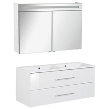 FACKELMANN B.Clever - Set di mobili da bagno, 2 pezzi, 120 cm, con lavabo in marmo e armadietto a specchio a LED