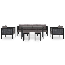 SKM Set Divani da Giardino 8 pz con Cuscini in Polyrattan Antracite (57.22kg)