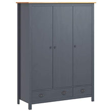 Ausla - Guardaroba a a 2 cassetti e 5 ripiani, armadio per vestiti, armadio, organizer per camera da letto, casa, 127 x 50 x 170 cm, in legno di pino massiccio, grigio e marrone miele