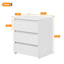 Dioche - Comodino moderno bianco lucido, con 3 cassetti, mobili per camera da letto, 45 x 38,2 x 56 cm
