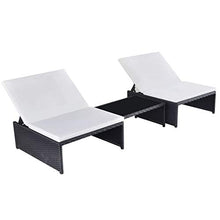 vidaXL Lettini Prendisole da Giardino a 2 Posti 5 pz Poli Rattan Nero Sdraio