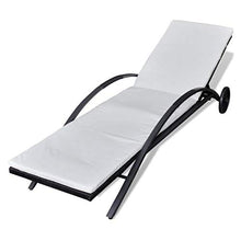 vidaXL Lettino Prendisole Poli Rattan con Cuscino 2 Ruote Nero Sdraio Giardino