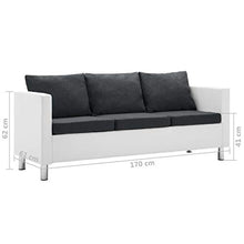vidaXL Divano a 3 Posti in Similpelle Bianco e Grigio Scuro Arreddo Casa Sofa