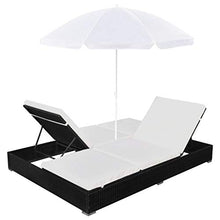 vidaXL Lettino Prendisole in Polirattan con Ombrellone Nero Sdraio Giardino
