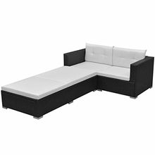 Festnight Set Divano/Divano Letto Modulare con 2 Posti da Giardino/Patio/Balcone/Piscina/Esterno in Polirattan Nero