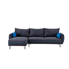 Deco In Paris - Divano angolare convertibile in tessuto grigio e blu damasco, angolo reversibile