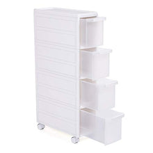 SONGMICS Carrello Stretto con 4 Cassetti, Scaffale Salvaspazio da Cucina o Bagno, Scaffale multiuso, con Rotelle, Altezza di 89 cm, Bianco KFR05W