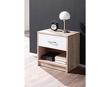 Stella Trading PEPE in San Remo, bianco-Semplice comodino con un cassetto adatto ad ogni camera da letto, Quercia, 28 x 39 x 41 cm