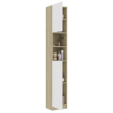 Cikonielf - Mobile da bagno, armadio in altezza, con 4 ripiani e 2 ripiani aperti, 32 x 25,5 x 190 cm, colore: bianco e rovere Sonoma