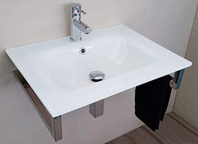 Lavabo in Cristallo Extrachiaro Verniciato Bianco cm 60x46 con Supporto in Acciaio Inox