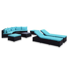 SKM Set Divani da Giardino 9 pz con Cuscini in Polyrattan Blu