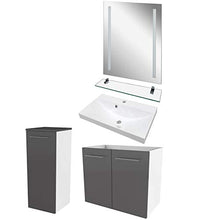 FACKELMANN - Set di mobili da bagno, 5 pezzi, colore: grigio lucido Lima - Lavabo in ghisa con lavabo 60 cm e specchio da bagno a LED