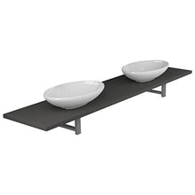 Bagno Ceramica Uno scaffale a muro e due lavabi ovali Stabile e durevole Set 3 pezzi in grigio