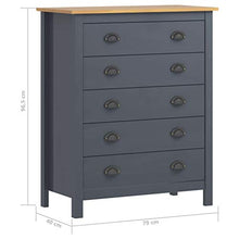 GOTOTOP Credenza Hill con 5 cassetti, armadio in legno, per camera da letto, soggiorno, cucina, 79 x 40 x 96,5 cm, colore: grigio e marrone miele