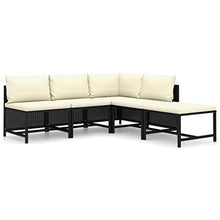 SKM Set Divani da Giardino 5 pz con Cuscini in Polyrattan Nero (31.8kg)