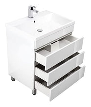 Mobile bagno a terra Via 70 bianco lucido, 3 cassetti senza maniglie