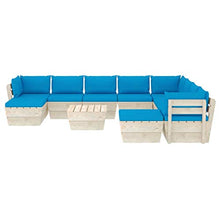 SKM Set Divani da Giardino su Pallet 11 pz con Cuscini Legno Abete (204.7kg) Blu-3688