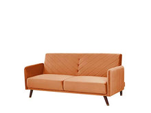 Beliani Divano Letto in Velluto Arancione Gambe in Legno a 3 Posti Design Retró Senja