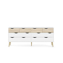 Dmora Cassettiera Doppia a 8 cassetti, Colore Bianco e Rovere, cm 195 x 81 x 39