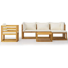 SKM Set Divani da Giardino 6 pz con Cuscini Crema Massello Acacia (61kg)