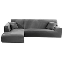 Enjoygoeu Copridivano con Penisola Elasticizzato a Forma di L Chaise Longue Sofa Cover Angolare Componibile Divano in Poliestere è Composto da 2 Pezzi,e con 2 Federe (Grigio, 2 posti + 2 posti)