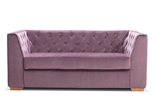 Natura Sofa - Divano fisso vintage Luna, 3 posti, velluto lilla, ispirazione Chesterfield, lunghezza 197 cm.