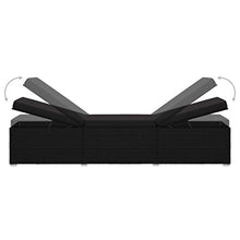 Festnight Lettino Prendisole con Cuscino e Tavolino in Polyrattan Nero