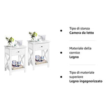 Yaheetech Set 2 Comodini Camera da Letto Bianco Comodino con Cassetto 55 x 40 x 30 cm Tavolino Lato da Divano Stile Shabby Chic Mobiletto da Salotto