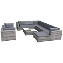 SKM Set Divani da Giardino 10 pz con Cuscini in Polyrattan Grigio