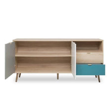Cuba Dynamic24 - Comò in rovere chiaro con petrolio, colore: bianco e grigio Tricolor, 150 x 71 cm