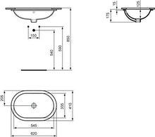 Ideal Standard Lavabo Incasso Collegare e5050ma, Bianco Ovale con Troppo Pieno 620 x 410 x 175 mm con Ideal Plus