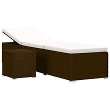 Lettino prendisole con cuscino e tavolino da tè in polyrattan marrone