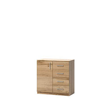 Cassettiera Alicja classica e spaziosa con 4 cassetti e l'unica anta wotan è perfetta per l'ufficio, la camera da letto, il bagno 80 cm