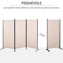 homcom Paravento a 3 Pannelli Pieghevole, Frangivista Divisorio per Ambienti in Metallo e Poliestere 253x50x182cm Beige