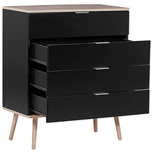 Beliani Cassettiera Nera e MDF Colore Legno Chiaro con 4 Cassetti 93 x 79 cm Walpi