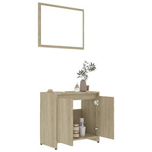 mewmewcat Set di 2 mobili da bagno con specchio a parete, unità da pavimento sotto il lavandino, Rovere Sonoma