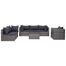 Tidyard Set Divani da Giardino 7 pz con Cuscini in Polyrattan,Poltrone e Tavolino,Grigio