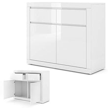 BIM Furniture Comò Bello Bianco I 105 cm Credenza Highboard Armadio Bianco Opaco/Bianco Lucido Due Ripiani Due Cassetti Italiano