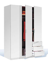Dmora Armadio Ante e Tre cassetti con Ripiani e Barra Appendiabiti Colore Bianco, Misure in cm 121 x 51 x h180, Small
