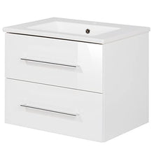 Fackelmann - Set di mobili da bagno B.Perfect, 2 pezzi, con mobiletto sottolavello, con lavabo in ceramica, da appendere, 60 cm e armadietto a LED