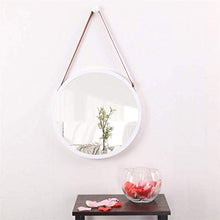 YICHOU Specchio Vanity. Specchi a Parete Rotonde appese per Bagno e Camera da Letto-Solid Bamboo e Cinturino in Pelle Regolabile (Bianco, 15 Pollici)