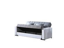 Eurobrico Divano Letto 3 POSTI con cassettone e Sistema Clic Clac in Tessuto e braccioli in Similpelle - Dimensioni L. 230 X H. 97 X P. 93.