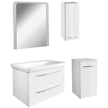 FACKELMANN Set di 5 mobili da bagno Milano sospesi, in ceramica, 80 cm, con specchio da bagno a LED