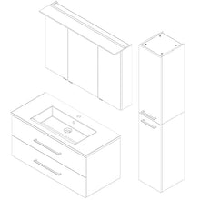 FACKELMANN B.Perfekt - Set di mobili da bagno 3 pezzi, con lavabo in ceramica da appendere, 100 cm e armadietto a specchio a LED