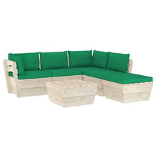 SKM Set Divani da Giardino su Pallet 6 pz con Cuscini Legno Abete (111kg) Verde-3557