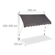 Relaxdays 10023701_832 Tenda da Sole per Balcone a Manovella Regolabile Resistente agli UV Poliestere Larghezza 250 cm Grigio