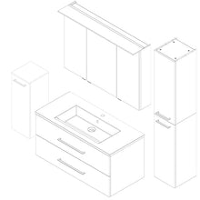 FACKELMANN B.Perfekt - Set di mobili da bagno con lavabo in ceramica, 100 cm e armadietto a specchio a LED